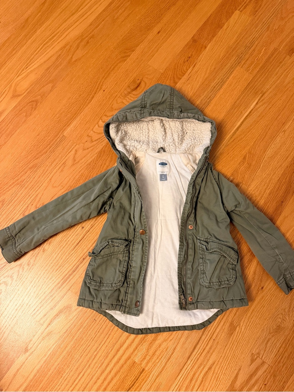 Old Navy Olive Green Hooded Sherpa-Lined Kids Jacket